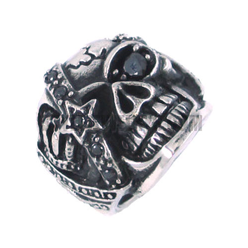 Stainless Steel Jewelry Ring Gothic Skull Cubic Zirconia SWR0120 - Click Image to Close